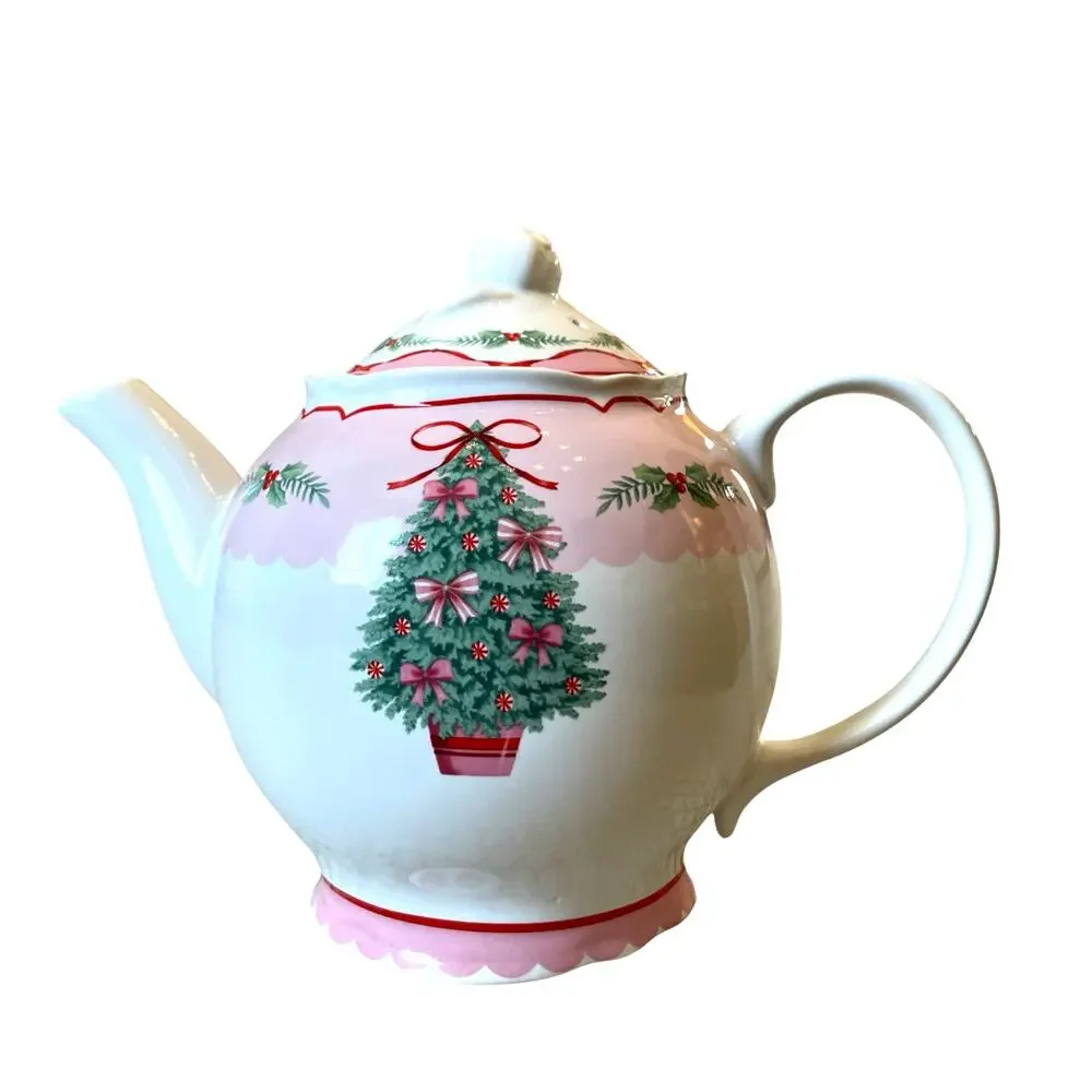 PINKMAS Pink Bows Christmas Tree Teapot 7 x 10